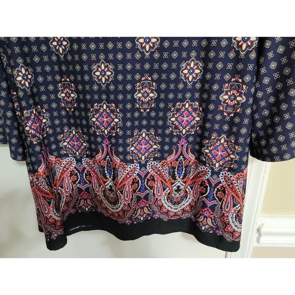 New Directions 3/4 Sleeve Tunic Embroidered Plus Size Top - Size 1X - Navy Multi - Picture 9 of 9